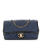 Lambskin Quilted Medium Graphic Flap Navy Black