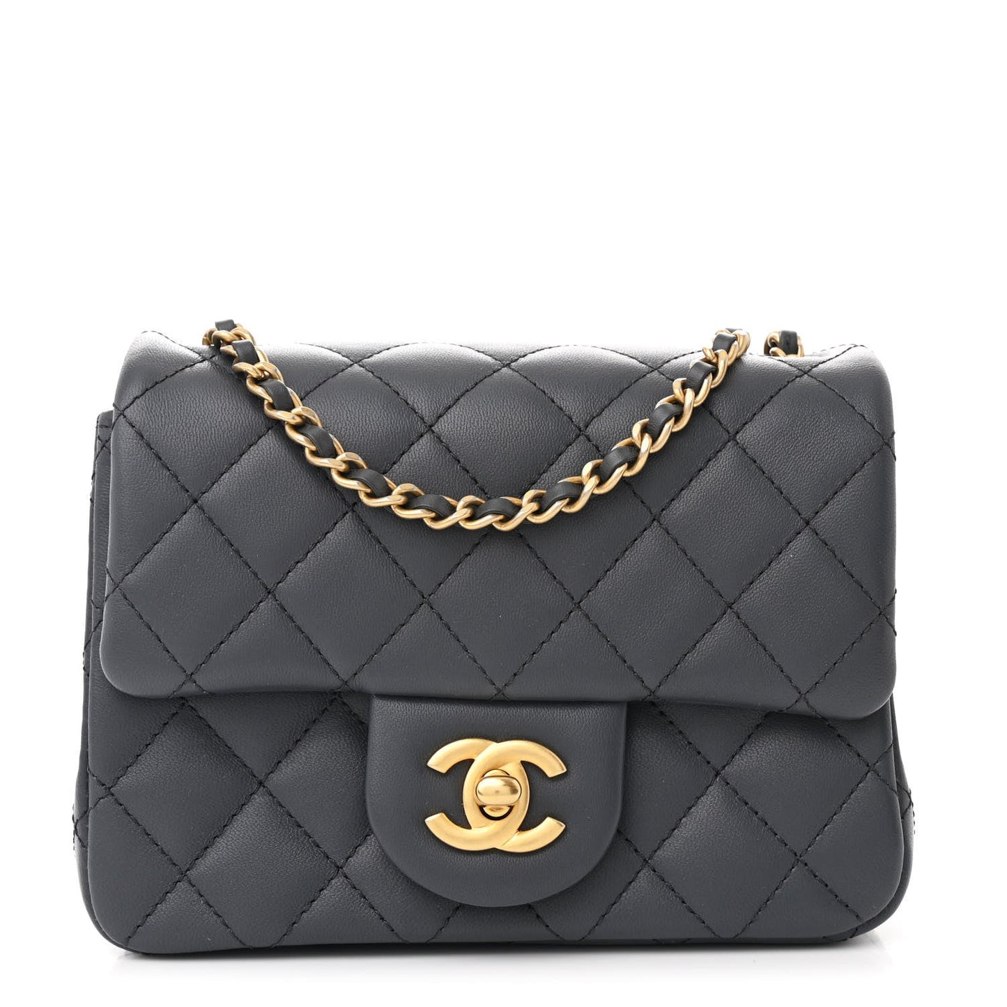 Lambskin Quilted Mini Pearl Crush Flap Dark Grey