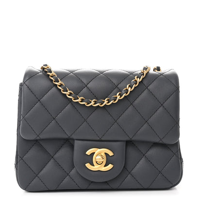 Lambskin Quilted Mini Pearl Crush Flap Dark Grey