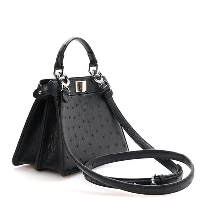 Ostrich Shiny Nappa Petite Peekaboo I SEE U Satchel Dark Blue