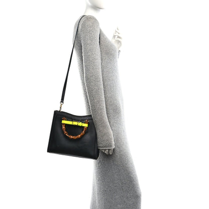 Calfskin Small Diana Tote Bag Black Yellow Fluo