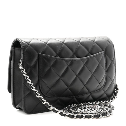 Lambskin Quilted CC Turnlock Wallet On Chain WOC Black