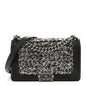 Tweed Calfskin Medium Boy Flap Black White