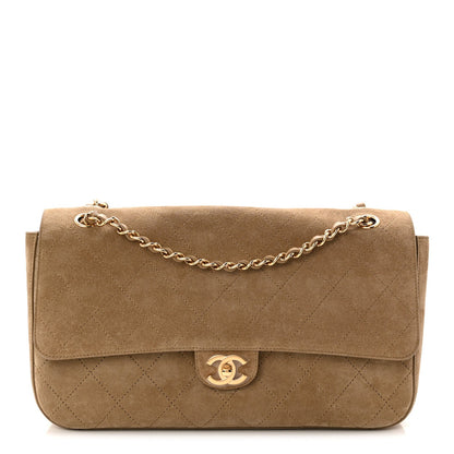Suede Calfskin Small Souplissimo Maxi Flap Dark Beige