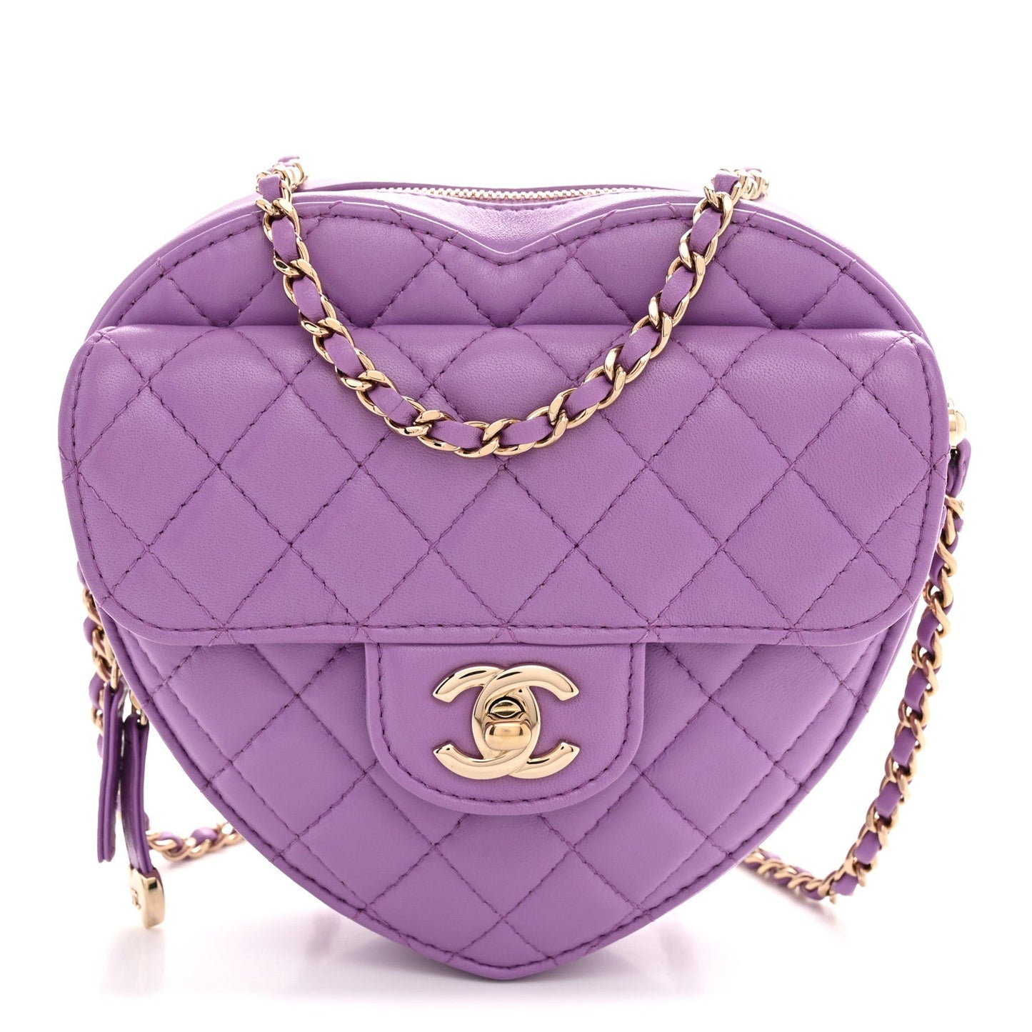 Lambskin Quilted CC In Love Heart Bag Purple