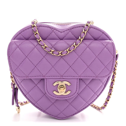 Lambskin Quilted CC In Love Heart Bag Purple