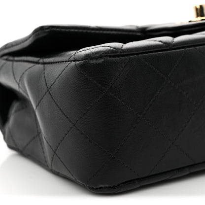 Lambskin Quilted Mini Rectangular Flap Black
