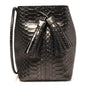 Metallic Snakeskin Small Double Tassel Bucket Bag Silver