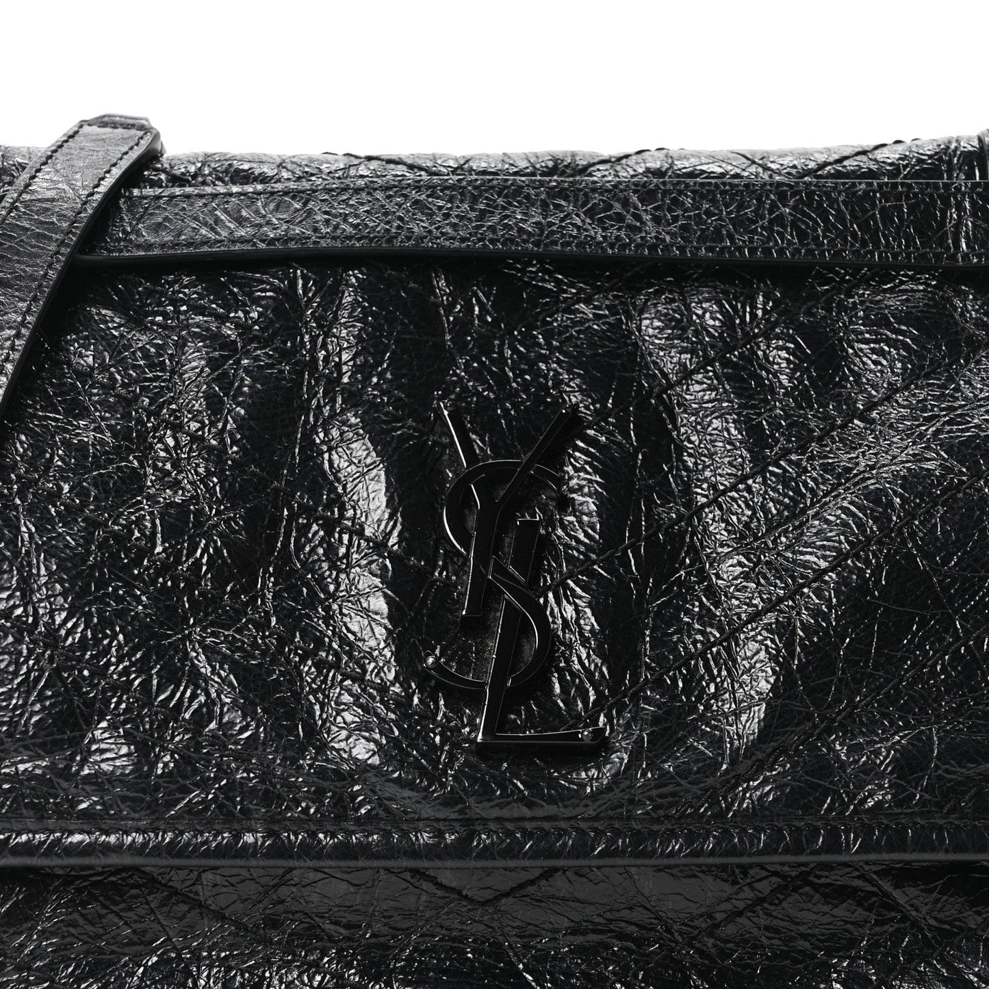 Crinkled Calfskin Matelasse Monogram Medium Niki Chain Satchel Black