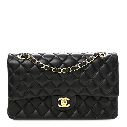 Lambskin Quilted Medium Double Flap Black