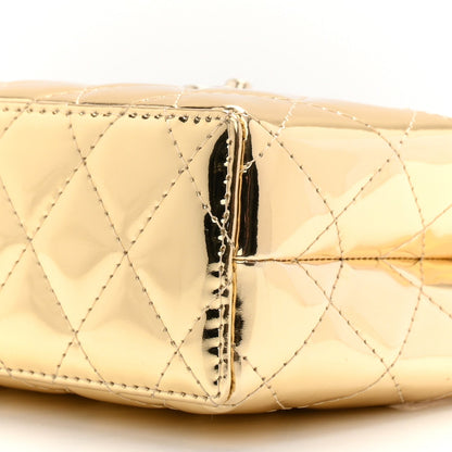 Mirror Calfskin Metallic Calfskin Quilted Nano Kelly Shopper Gold