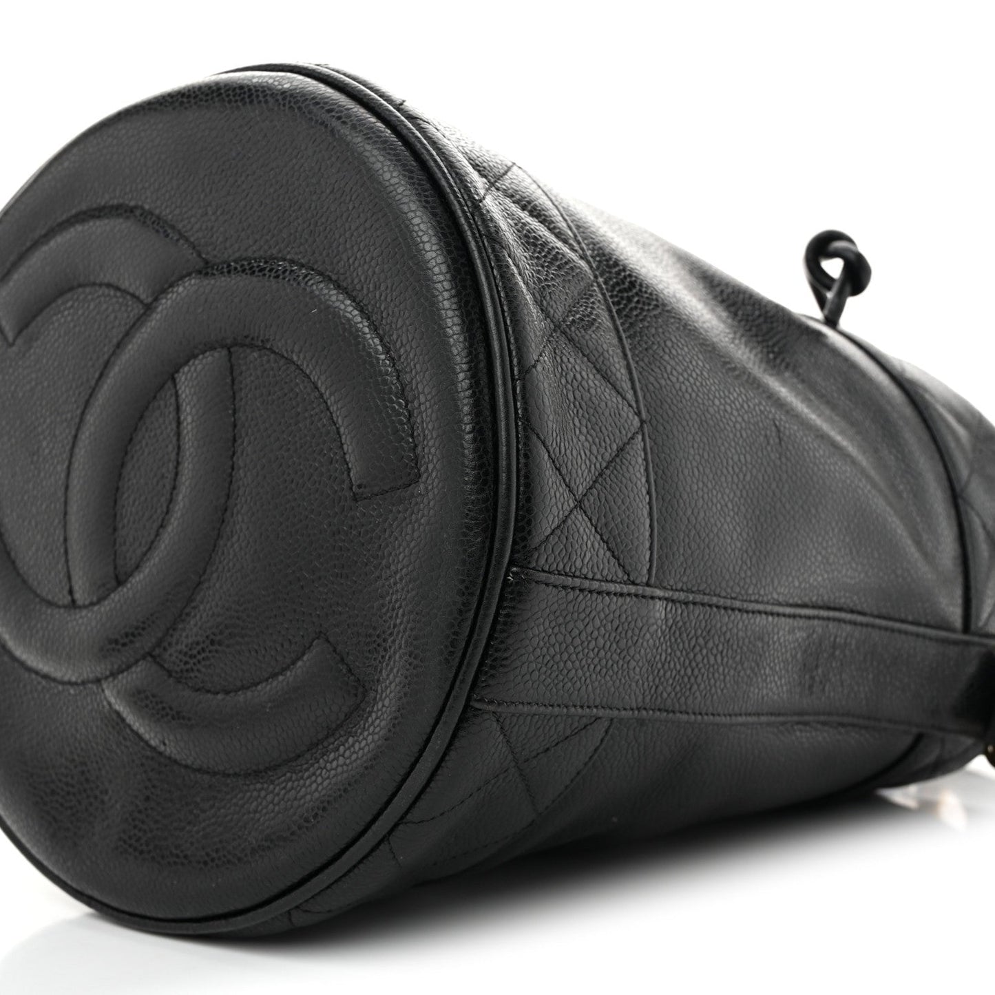 Caviar Drawstring Bucket Shoulder Bag Black