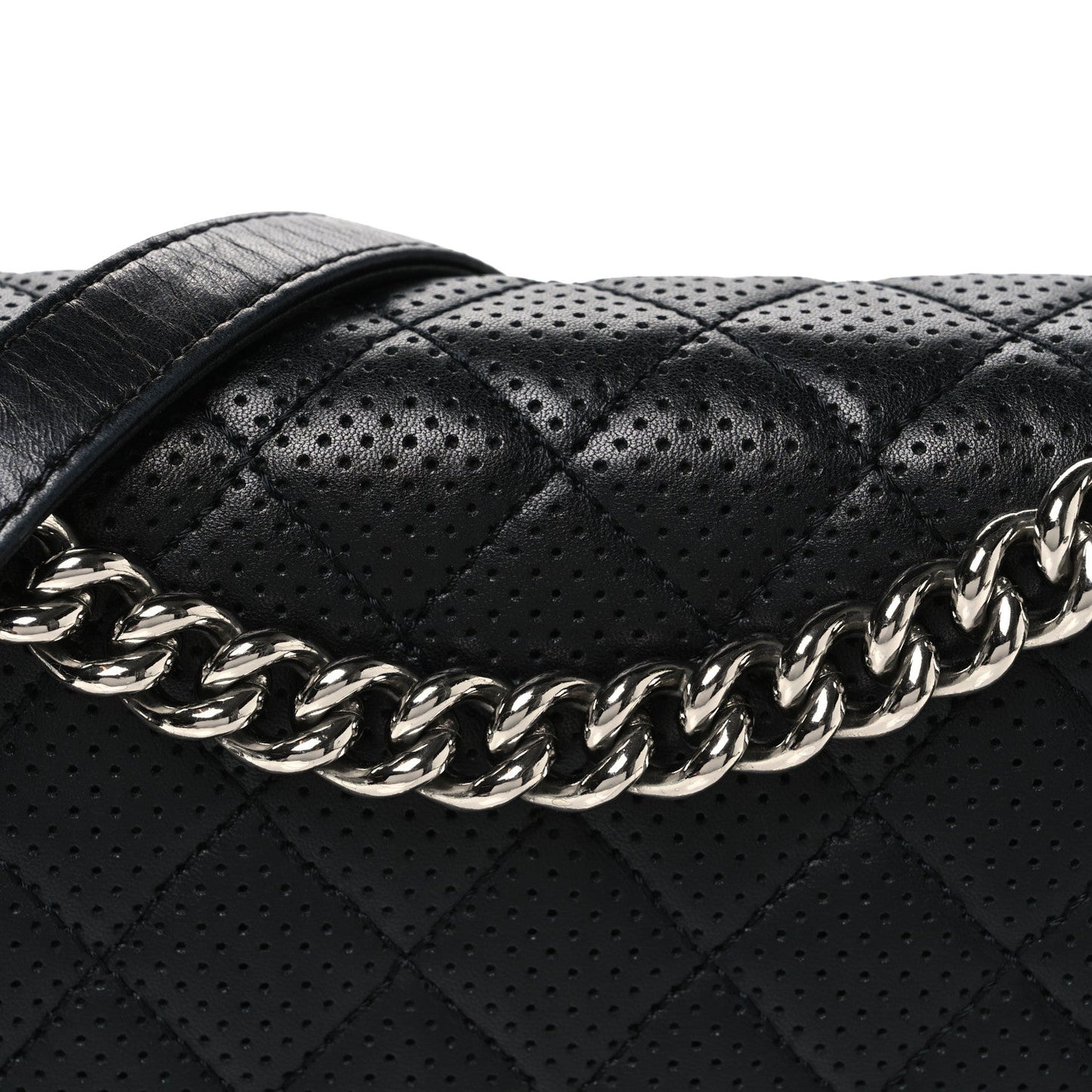 Lambskin Perforated Quilted New Medium Boy Flap Black