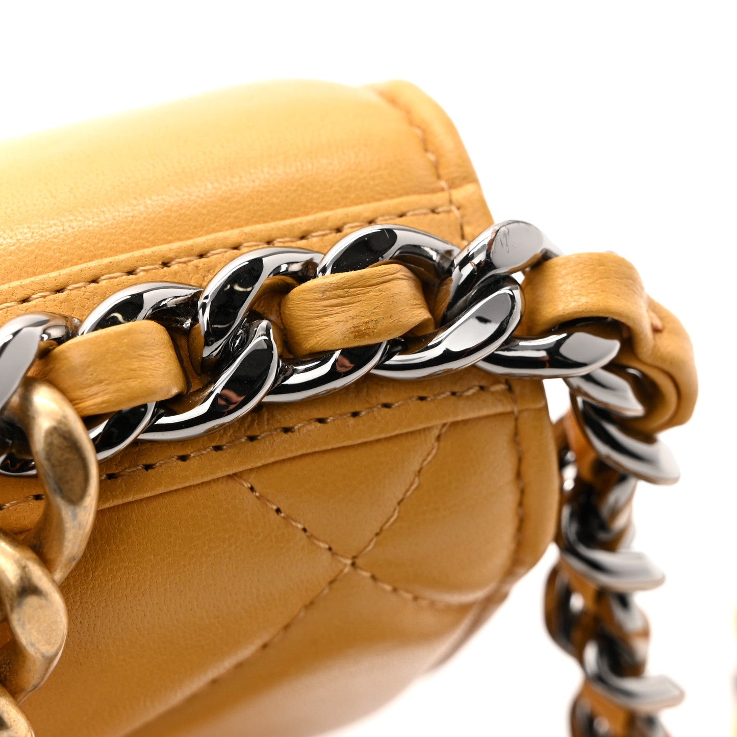 Lambskin Quilted Chanel 19 Wallet On Chain WOC Yellow