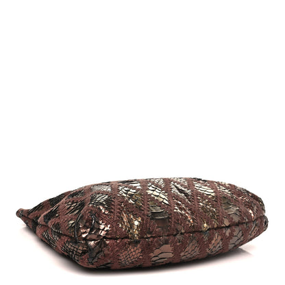 Metallic Snakeskin Crochet Large Soft and Chain Hobo Burgundy Multicolor