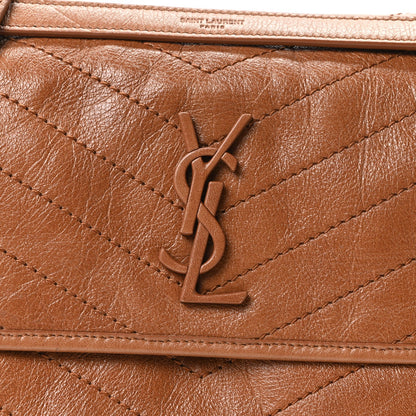 Crinkled Calfskin Matelasse Monogram Medium Niki Chain Satchel Caramel