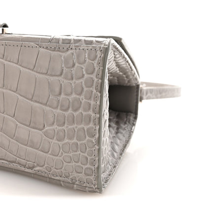 Shiny Calfskin Crocodile Embossed Small Hourglass Top Handle Bag Balenciaga Grey