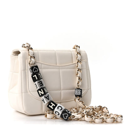 Lambskin Resin Crystal Square Quilted Monacoco Mini Square Flap White
