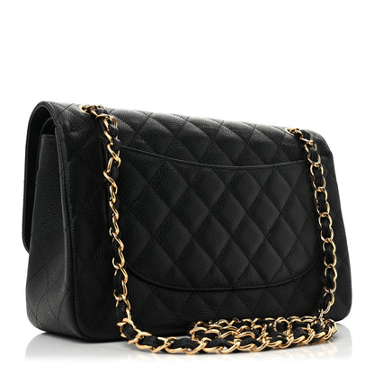 Caviar Quilted Jumbo Double Flap Black