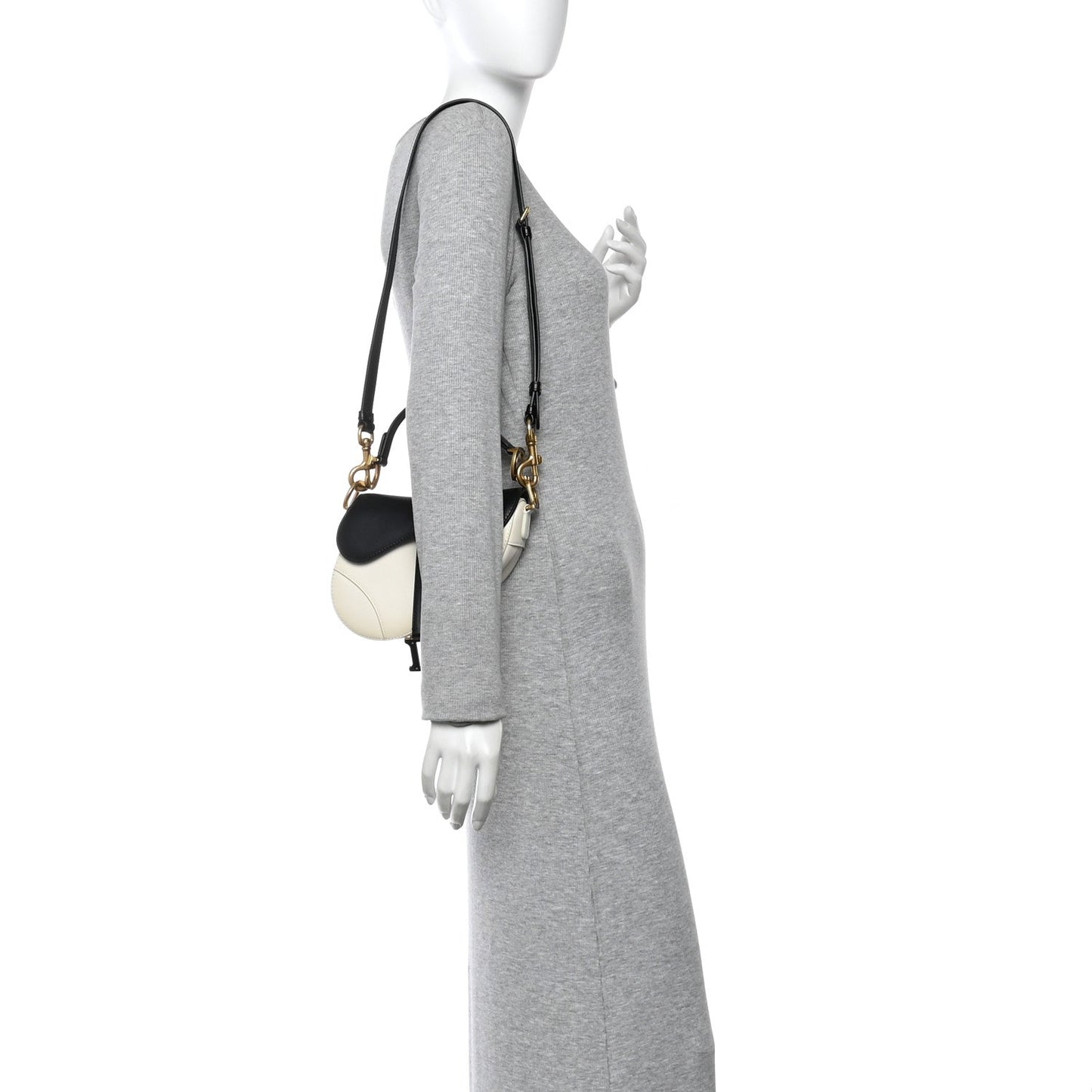 Supple Calfskin Two Tone Mini Saddle Bag With Strap Latte Black
