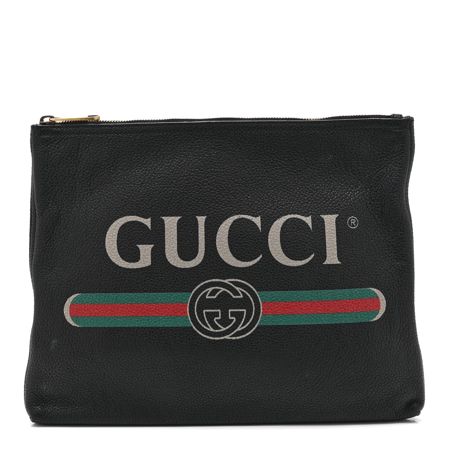 Pebbled Calfskin Medium Logo Portfolio Clutch Black