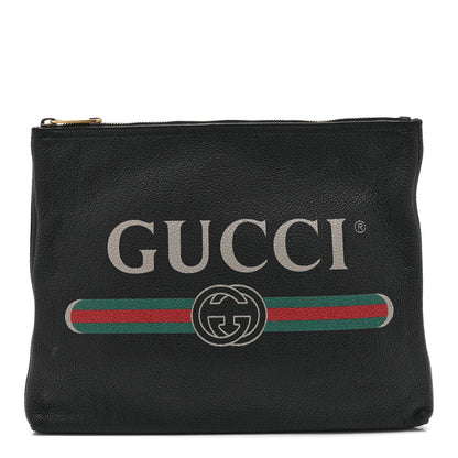 Pebbled Calfskin Medium Logo Portfolio Clutch Black