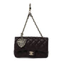 Lambskin Quilted Mini Flap Bag Charm With Hook Dark Brown