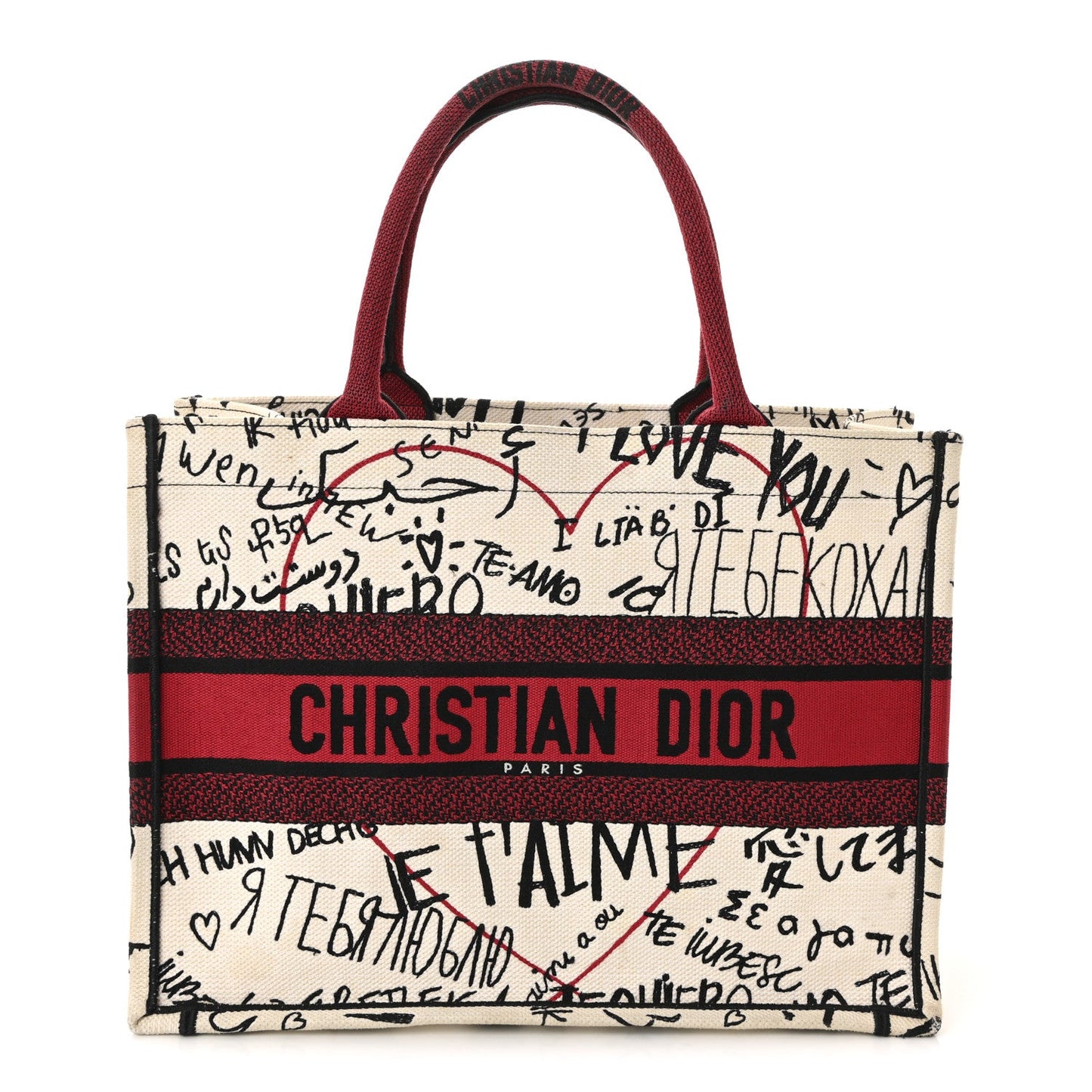 Canvas Embroidered Medium Dioramour Graffiti Book Tote Latte Multicolor