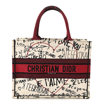 Canvas Embroidered Medium Dioramour Graffiti Book Tote Latte Multicolor