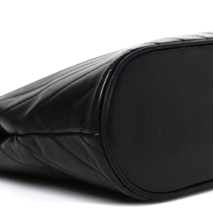 Lambskin Chevron Quilted Top Handle Tote Bag Black