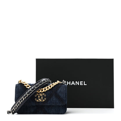 Denim Quilted Chanel 19 Flap Phone Holder With Chain Blue