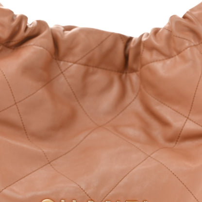 Shiny Calfskin Quilted Chanel 22 Beige