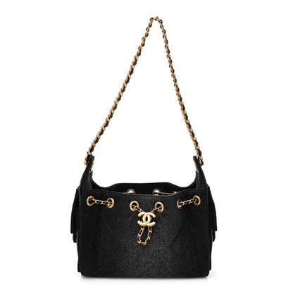 Washed Denim Quilted Mini Chanel 25 Handbag Black