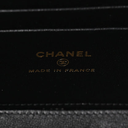 Lambskin Quilted Small Top Handle Vanity Case With Chain Black