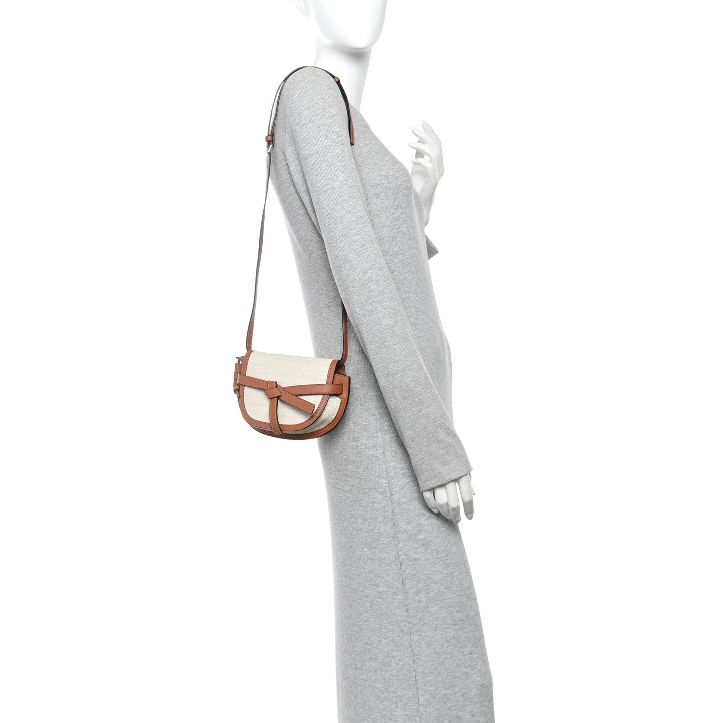 Calfskin Canvas Anagram Mini Gate Dual Bag Ecru Tan