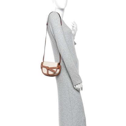 Calfskin Canvas Anagram Mini Gate Dual Bag Ecru Tan