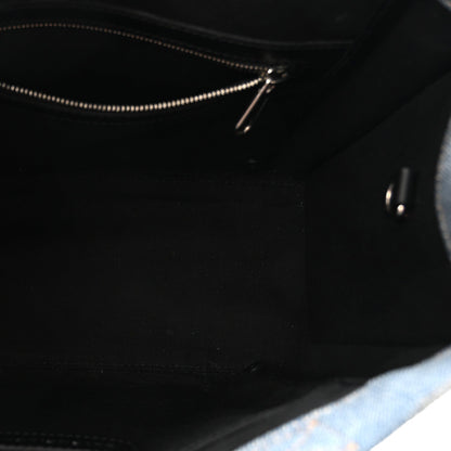 Washed Frayed Denim Logo Small Hardware Tote Blue