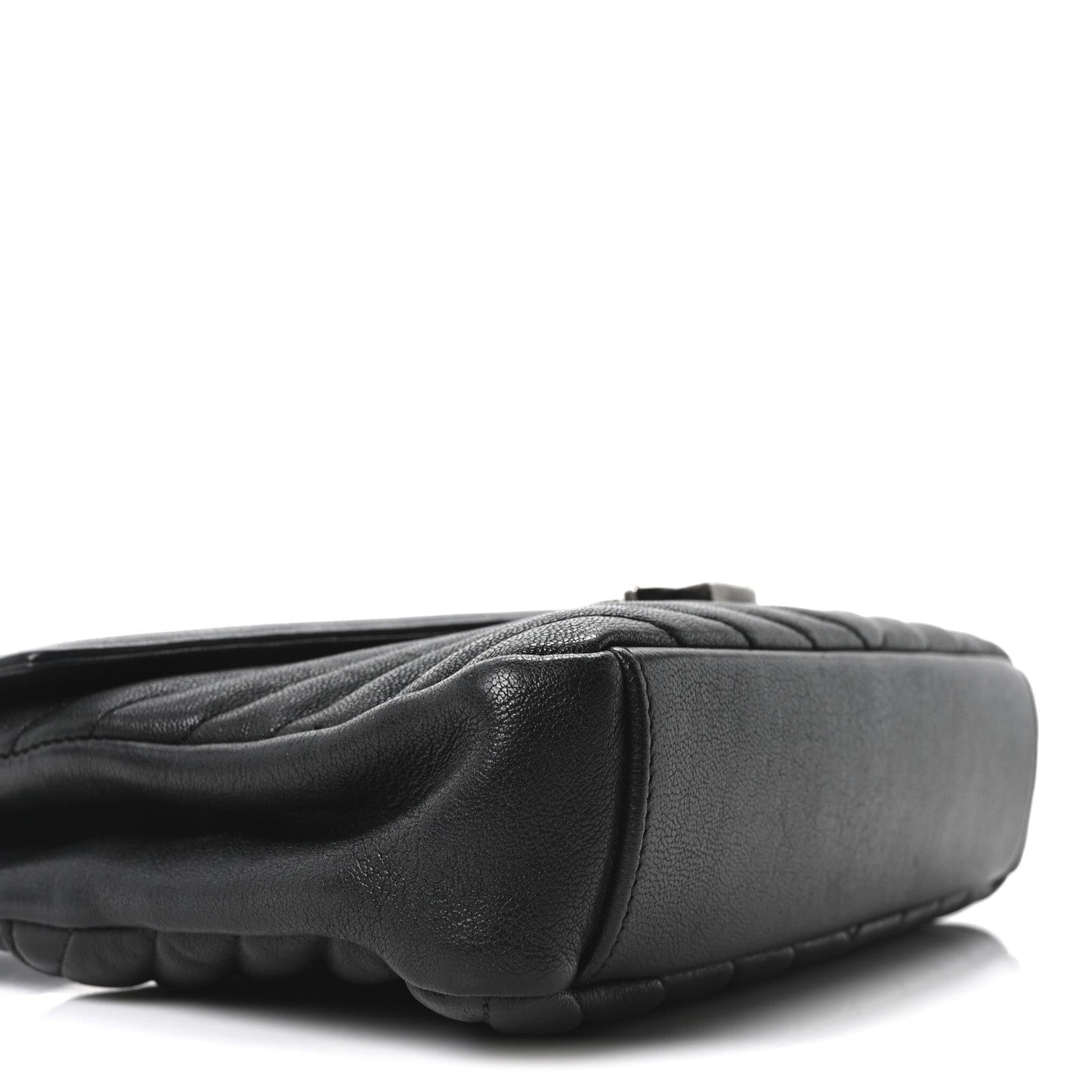 Sheepskin Matelasse Chevron Monogram Medium College Bag Black