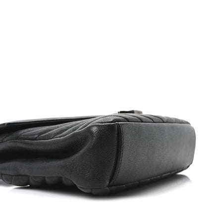 Sheepskin Matelasse Chevron Monogram Medium College Bag Black