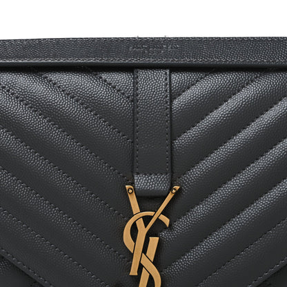Grain De Poudre Textured Mixed Matelasse Triquilt Large Monogram Satchel Anthracite