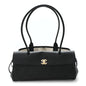 Grained Calfskin Stitched Urban Essentials Small Shopping Bag Black