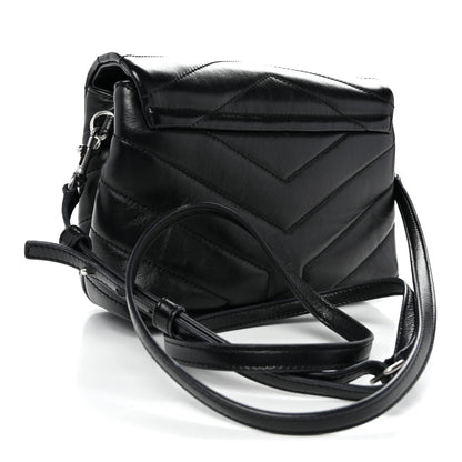 Calfskin Y Quilted Monogram Toy Loulou Crossbody Bag Black
