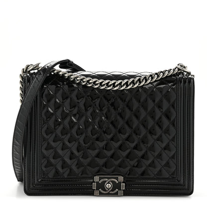 Patent Quilted Large Boy Flap Black