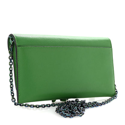 Goatskin Saddle Chain Wallet Pouch Bright Green