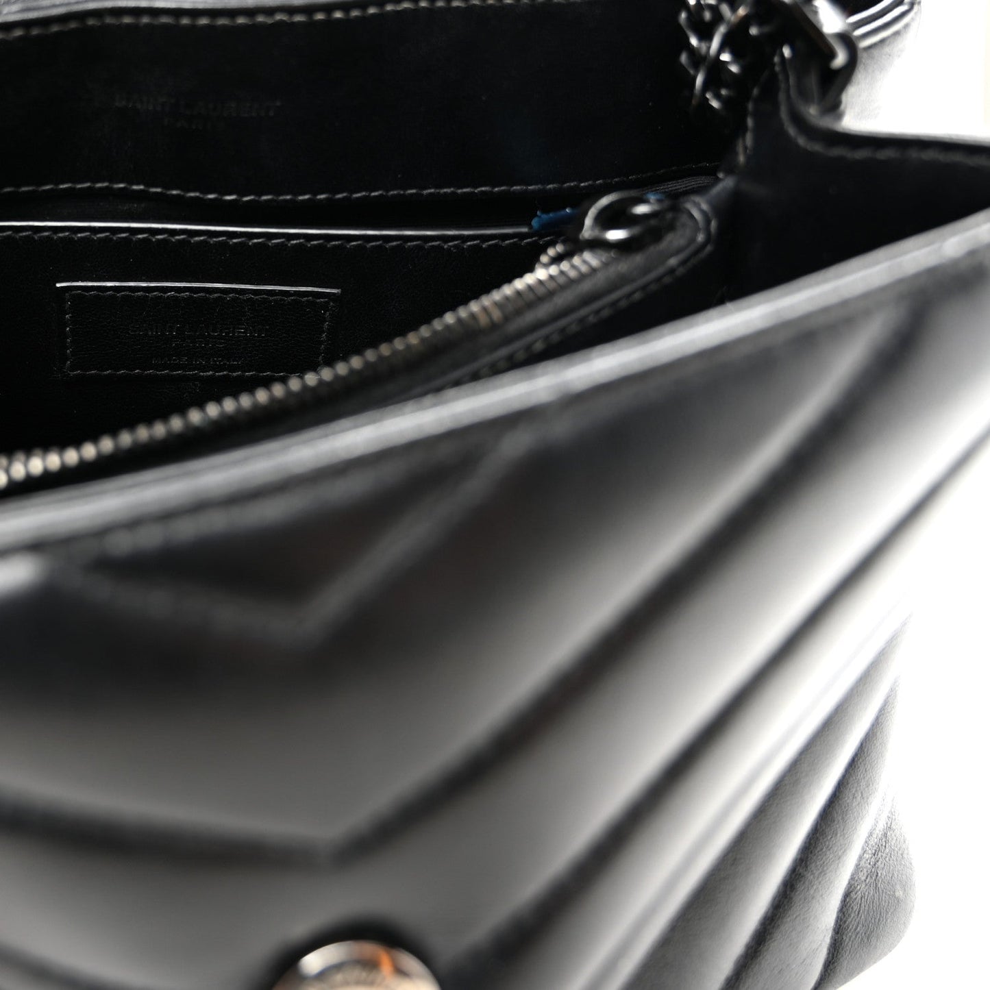 Calfskin Y Quilted Monogram Monochrome Small Loulou Chain Satchel Black