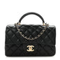 Lambskin Quilted Mini Top Handle Rectangular Flap Black