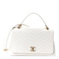 Grained Calfskin Stitched Medium Chevron Chic Top Handle Flap White