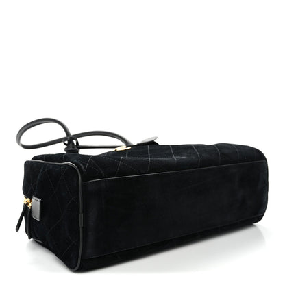Suede Calfskin Large Perfect Bowling Bag Black