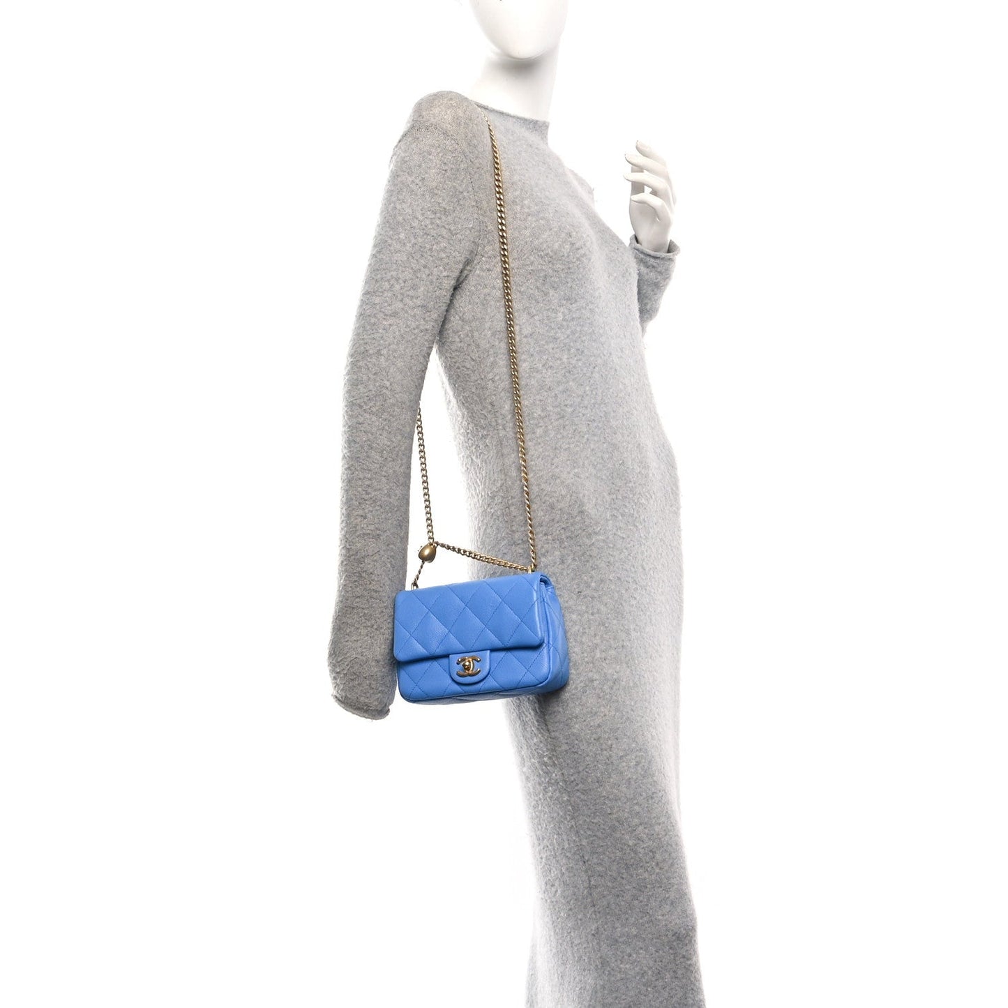 Caviar Quilted Mini Sweetheart Flap Blue