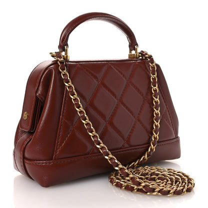 Shiny Lambskin Quilted Mini Cocodoc Top Handle Bag Brown